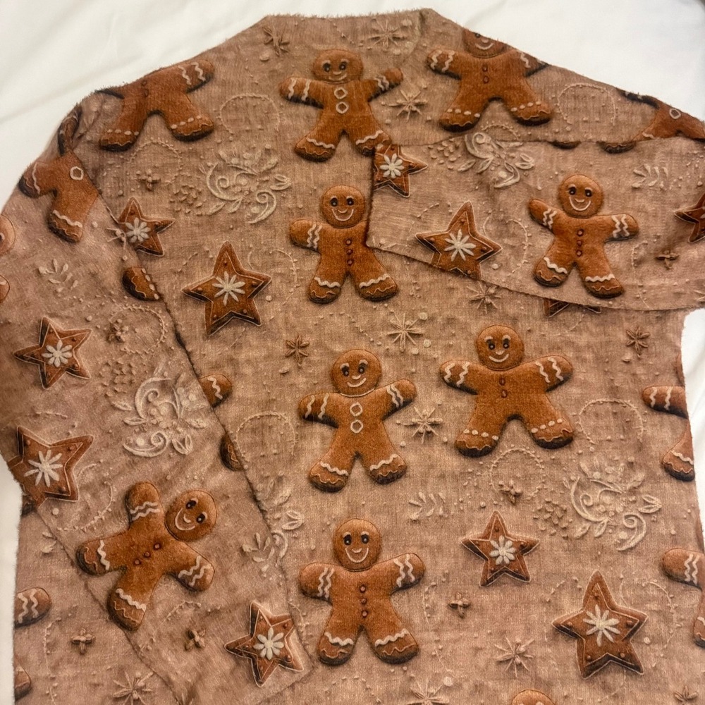 Womens Gingerbread Man Christmas Holiday Crewneck Sweater Brown XL SOFT!